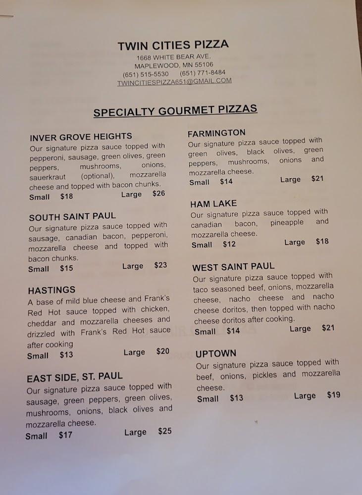 Twin Cities Pizza Menu image 1
